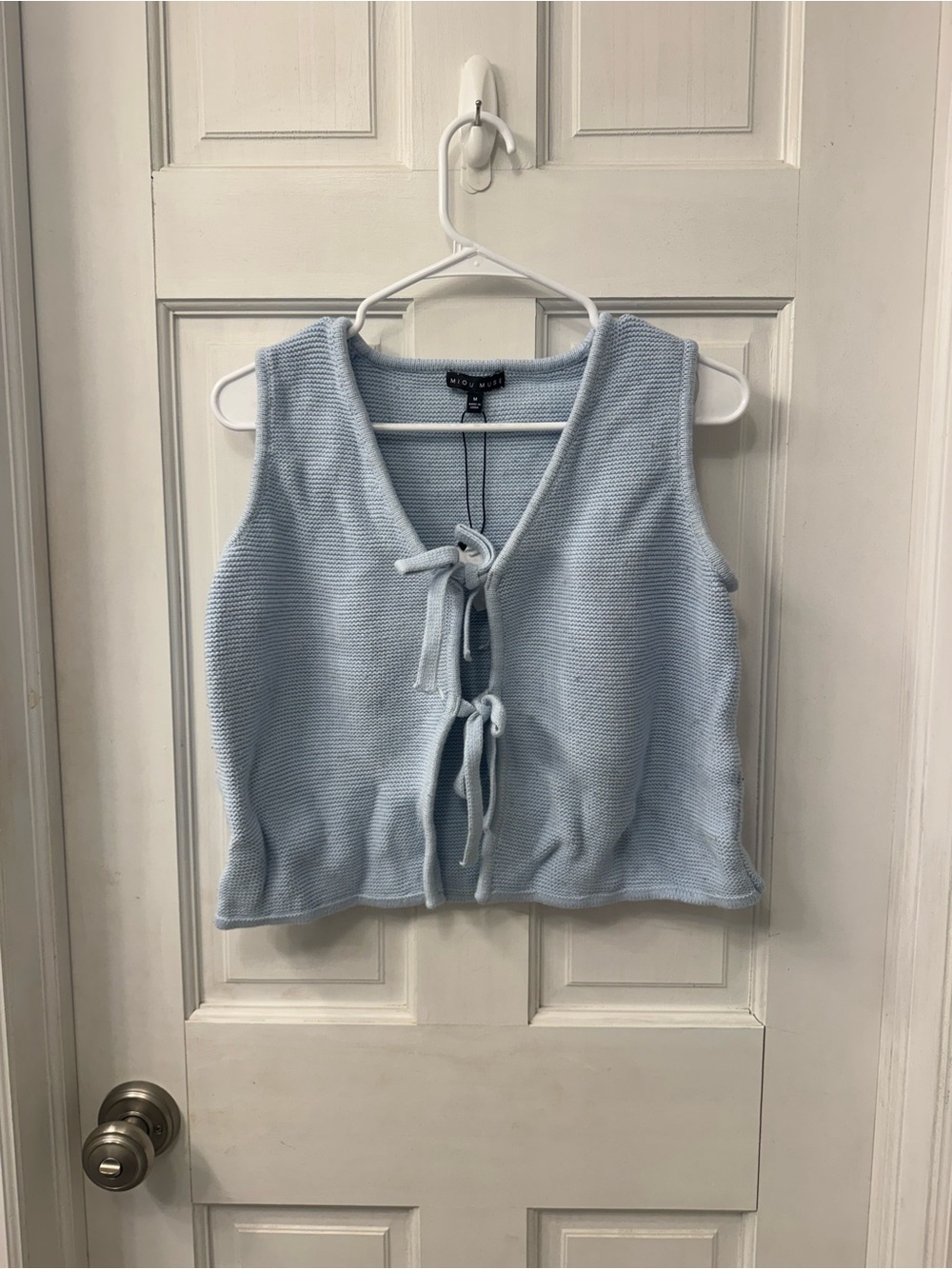 Light Blue Knit Tie-Front Crop Top